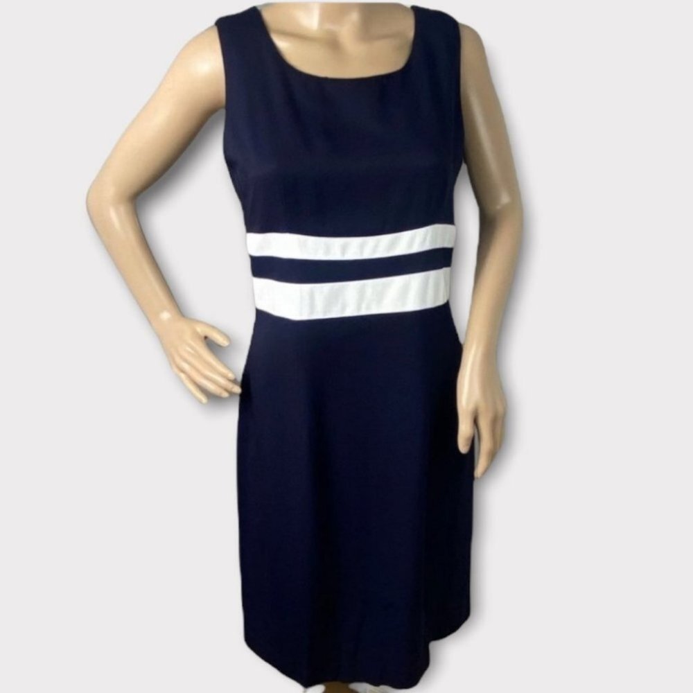 Vintage Sheath Dress Size 6 Blue‎ White Color Block John Roberts Professional